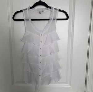 Forever 21 White Sleeveless Ruffled Top